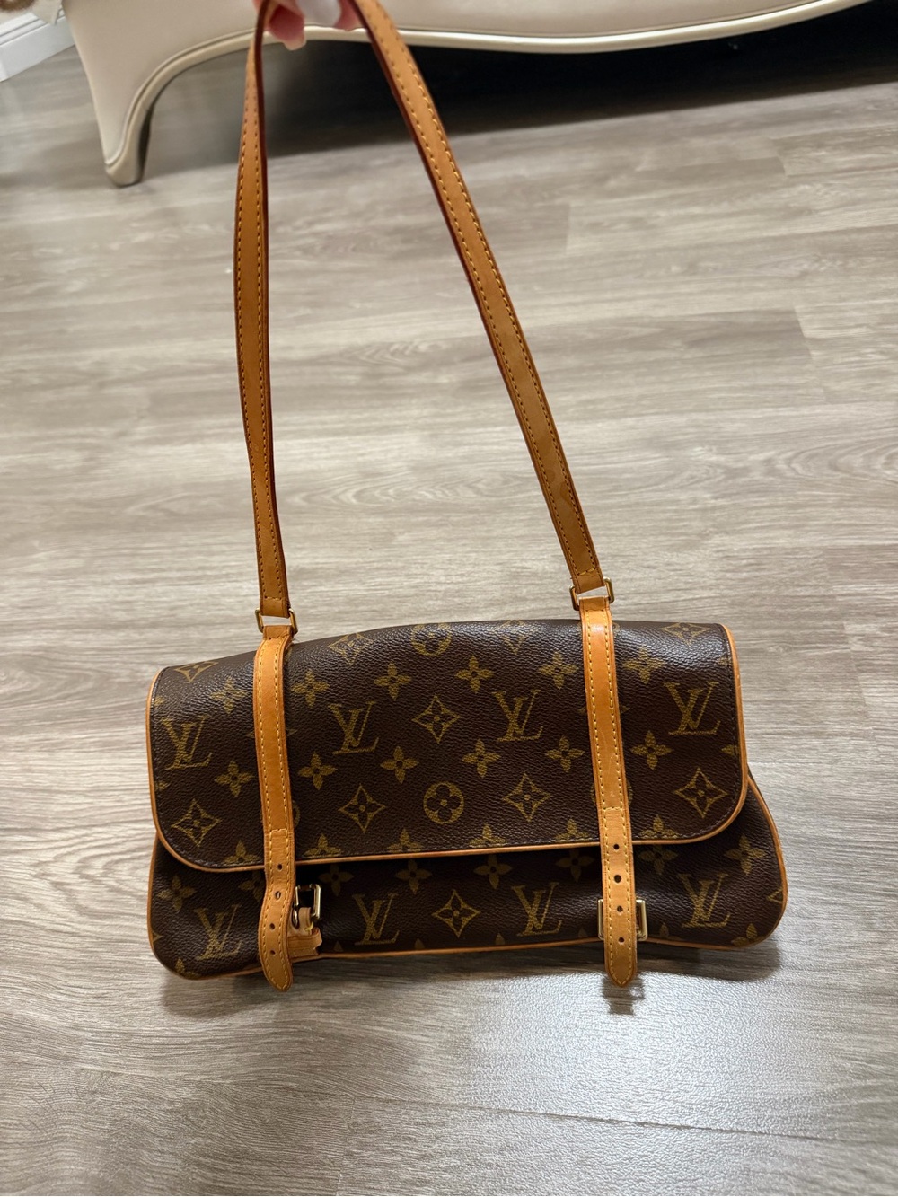 Louis Vuitton Monogram Shoulder Bag with Tan Straps